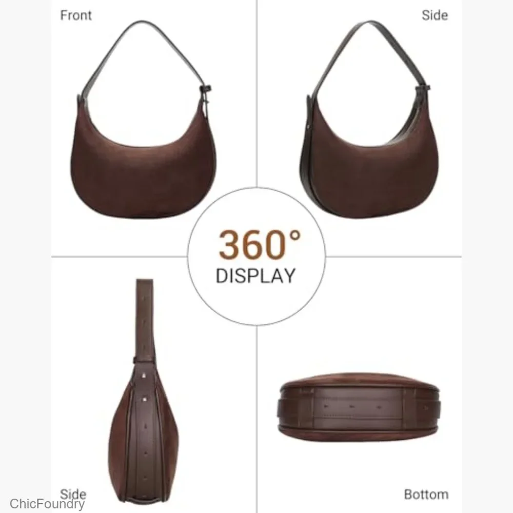 Vintage Suede Hobo Crossbody Bag with Adjustable Strap, 11.2
